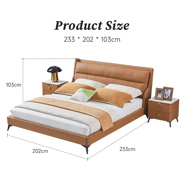 China Wholesale Modern Luxury Furniture Solid Wood Genuine King Size Leather Sofa Bed Wooden Beds
