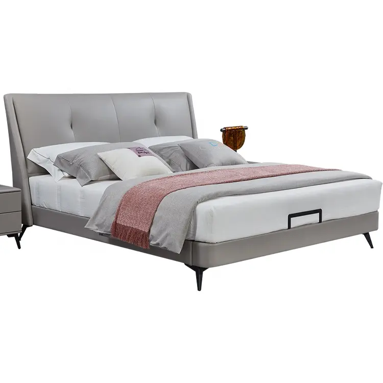 Leather Modern Bedroom Set Furniture King Size Soft Double Up-Holstered Luxury Leather Beds