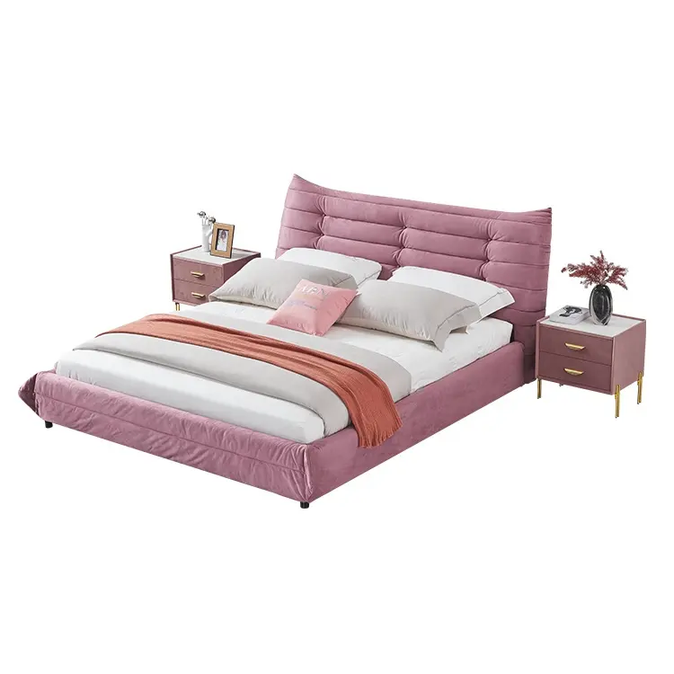Customized Platform Beds Velvet Tufted Wooden Frame Luxury Upholstered King Size Velvet Bed