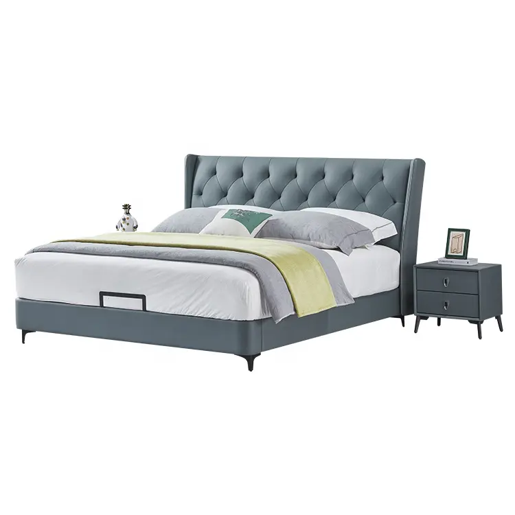 OEM/ODM European Italian Latest Modern Design Platform Double Luxury Leather Wooden Beds