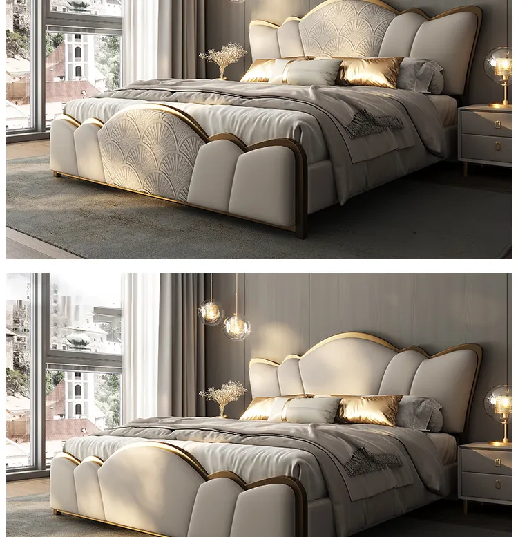 Modern light luxury king bed master bedroom simple bed high-end double king bed leather bedroom furniture