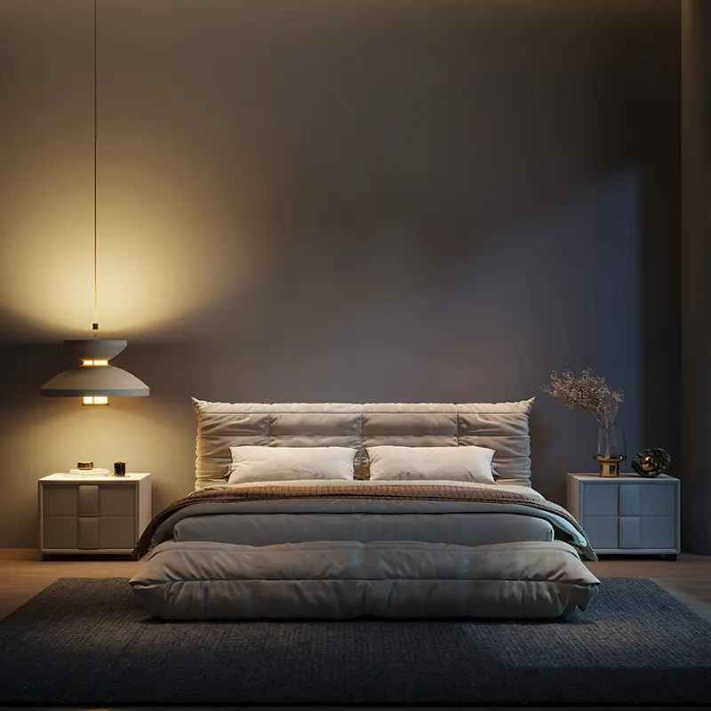Wabi-sabi style fabric bed master bedroom modern minimalist big bed matte cloth soft caterpillar bed for bedroom furniture