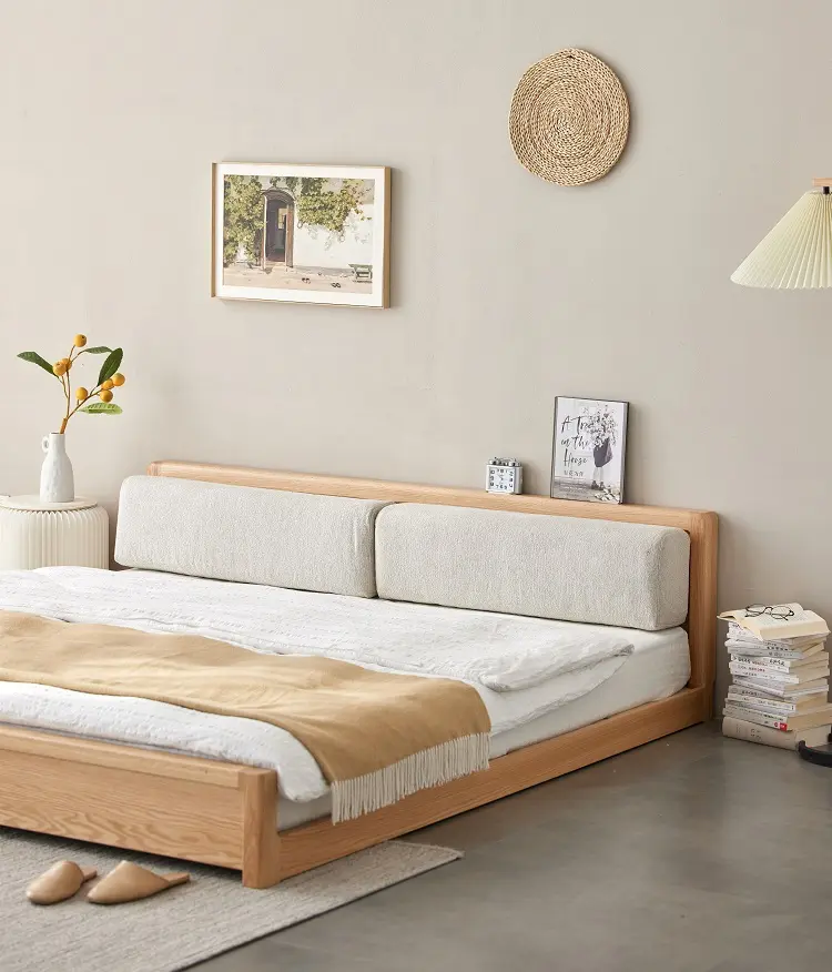 Simple modern solid wooden bedroom furniture with soft bag Queen&King size beds frames for bed room set