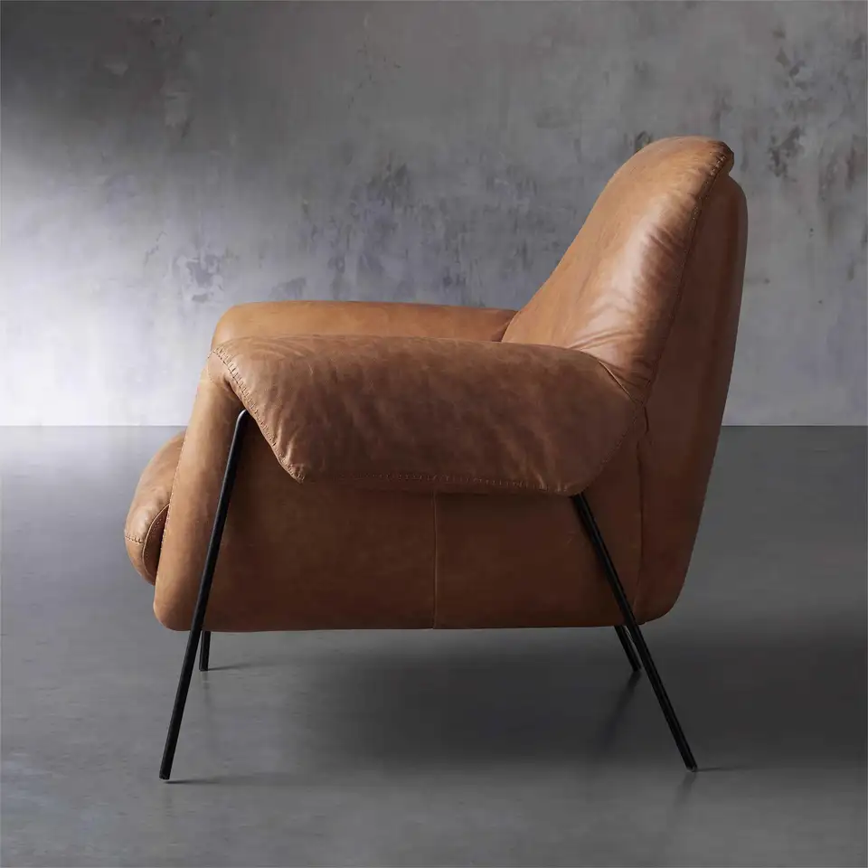 Luxury relax leisure home furniture metal frame modern simple custom color leather armchair living room chair