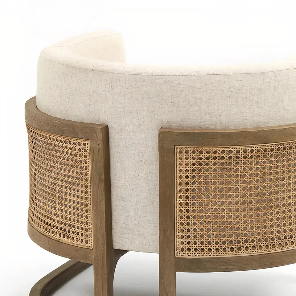 Hotel solid wood salon restaurant single sofa Nordic modern rattan fabric dining living room chairs