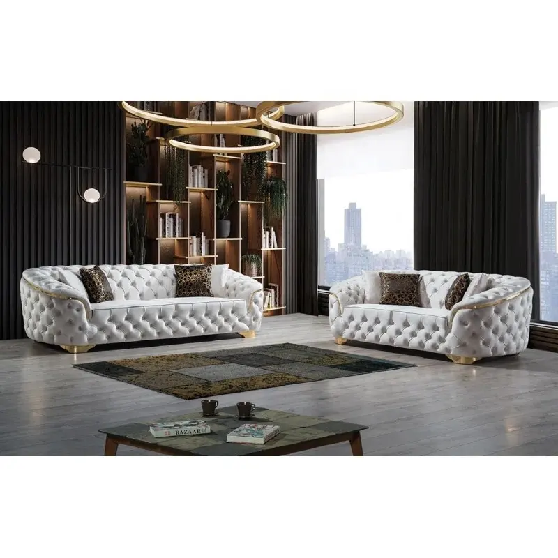 Factory Wholesale Luxury Sofa Couches Italian Velvet Fabric 1 2 3 Seater Living Room Sofa Modern Chesterfield Sofa Set Furniture