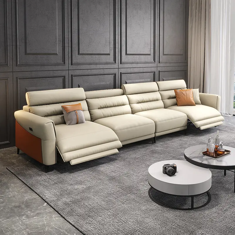 Multifunctional electric light luxury Italian sofa living room L-shaped combination European leather sofa