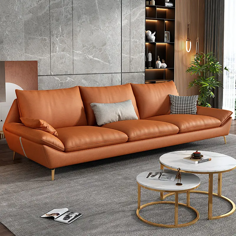 Light luxury technology fabric latex sofa modern straight double three-seat simple living room minimalist big sofa