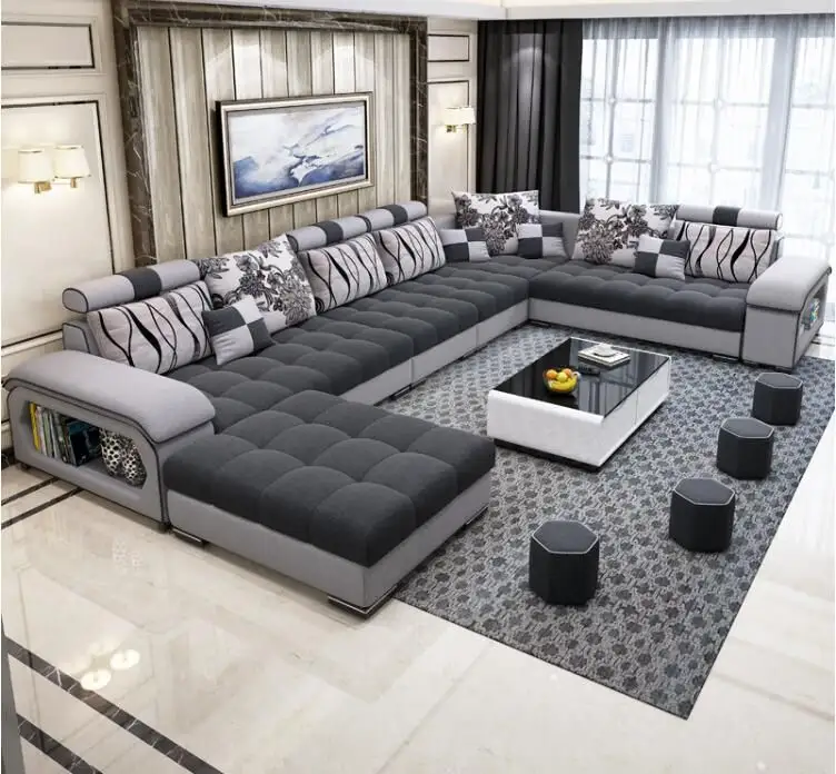 Living Room Fabric U Shape 7 Seater Furniture Sofa Nordic Set Luxury Modern Sofas