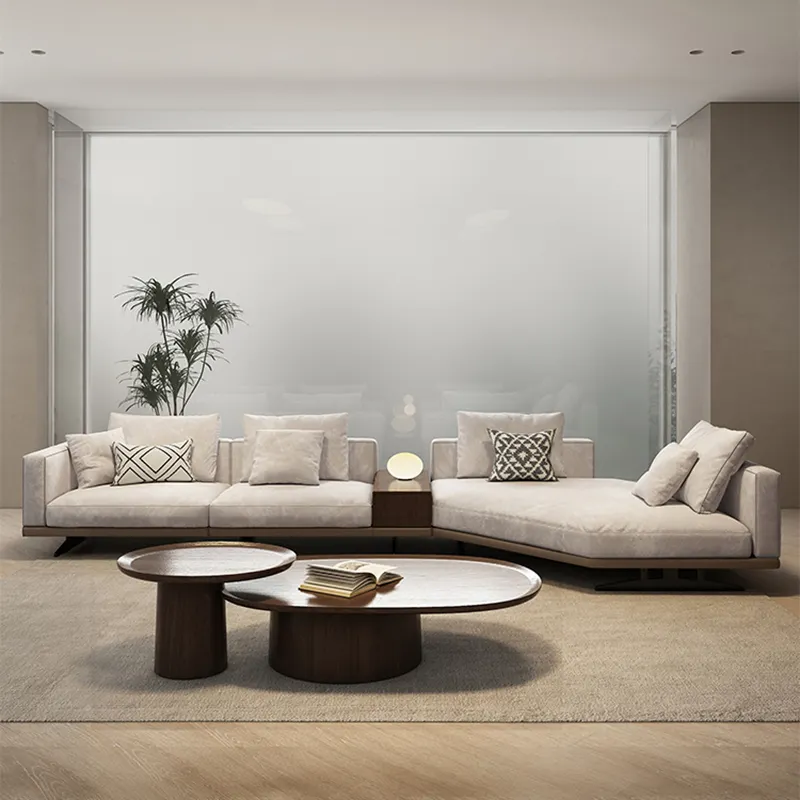 Italian Style Minimalist Curved Fabric Big Sofa Size Apartment Solid Wood Down Creative Special-Shaped Corner