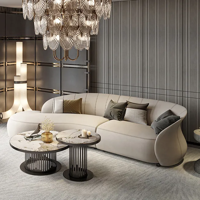 Italian Light Luxury Sofa Large-Sized Living Room U-Shaped Curved Sofa French Modern Minimalist Leather Sofa