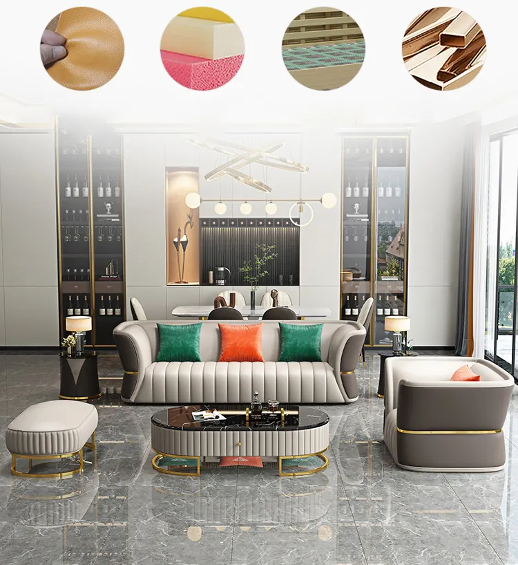 Modern light luxury leather sofa American combination designer sofa size apartment leather sofa for living room furniture