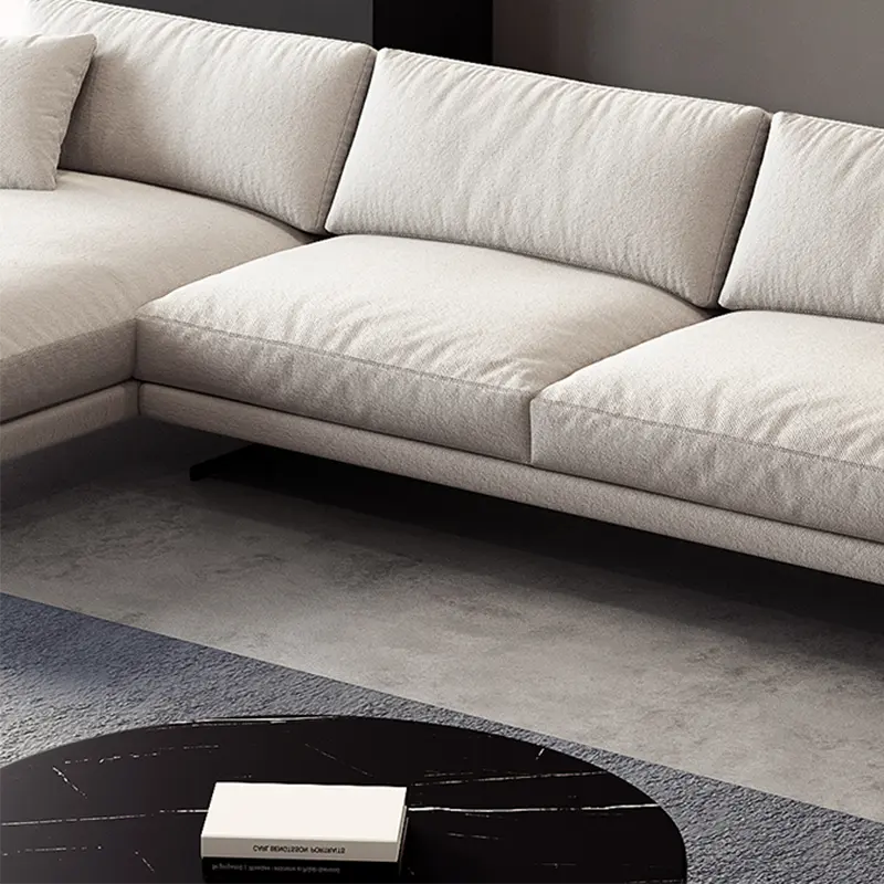 Light luxury down white fabric sofa for living room Italian minimalist design L-shaped sofa