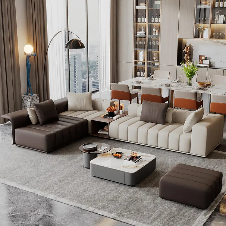 Italian minimalist leather sofa combination modern light luxury living room creative color matching piano key module sofa