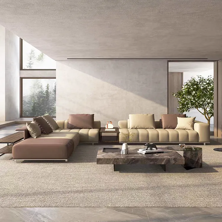 italian modern style furniture hotel lobby leather sectional corner sofa villa living room sofa set