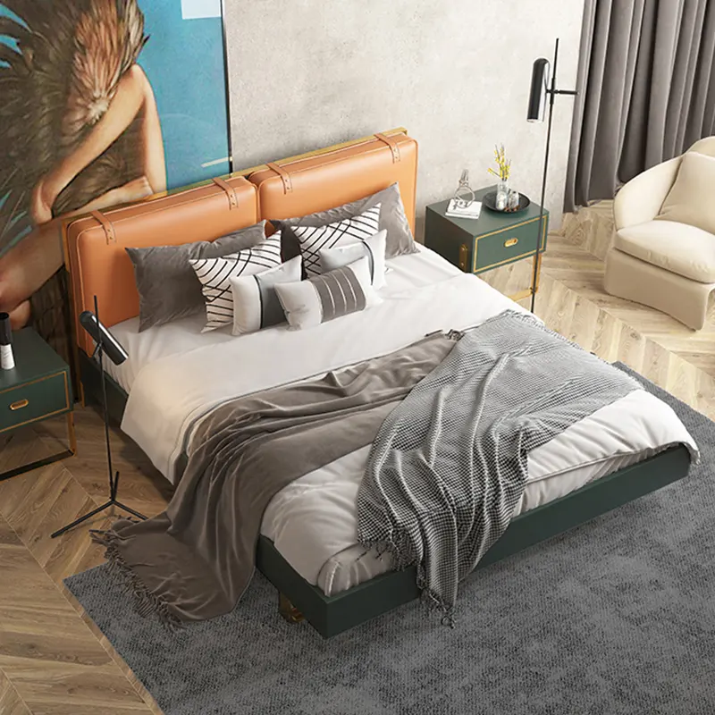 Modern light luxury leather bed 1.8m double bed Nordic minimalist luxury furniture bedroom Italian king size wedding bed
