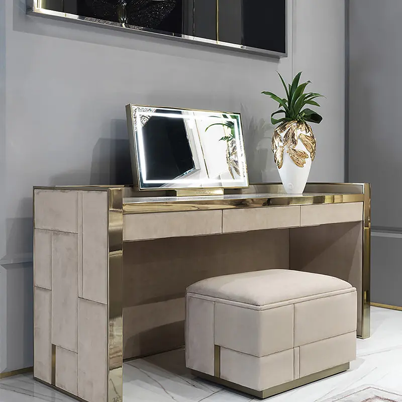 Italian light luxury 1.8 high back double bed bedside table luxury furniture bedroom leather bed set