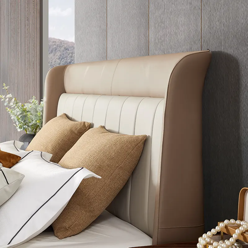 Italian Leather Bed Double Master Bedroom Wedding Bed Nordic Light Luxury Soft Simple Modern Solid Wood Leather Bed