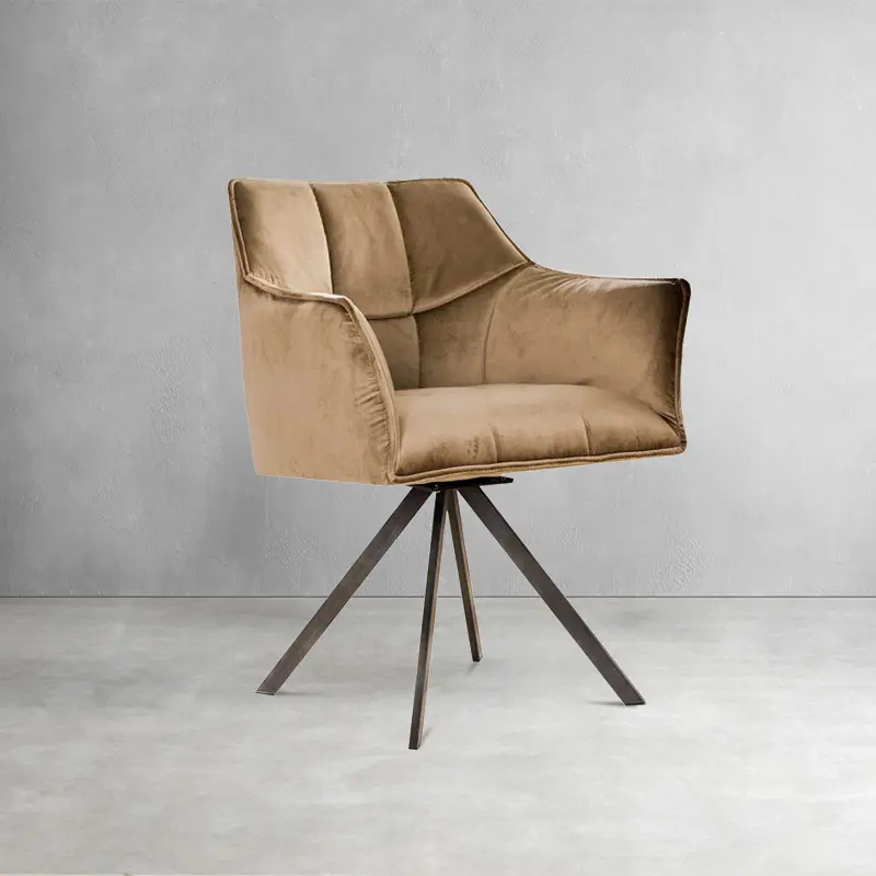 Modern home dining room furniture 360 degree revolving metal frame velvet fabric armchair dinning chair