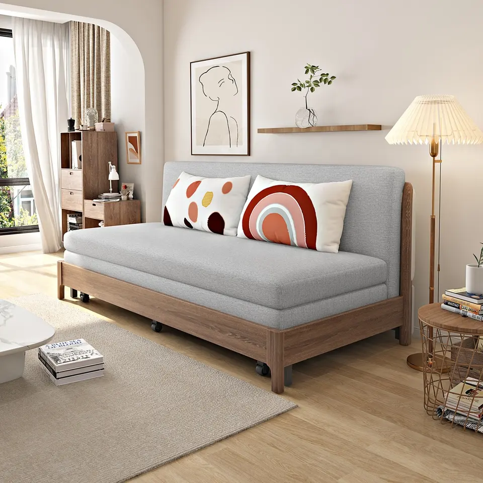 Soft velvet Sleeper fold single sofa bed with storage sofa cum bed wooden modern linen convertible folding sofa bed furniture