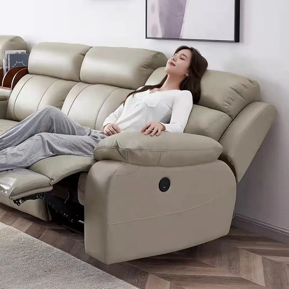 Genuine leather sectional sofa recliners L shape U living room sofa bed storage electric lounge modern luxury recliner sofa set