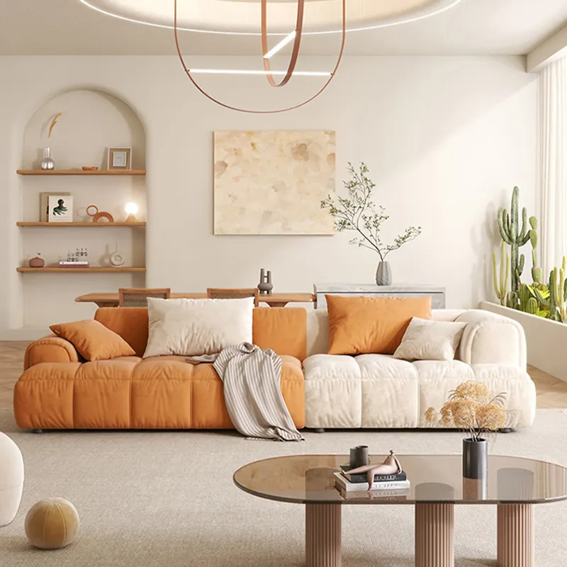 Cream wind fabric sofa tofu block light luxury technology cloth modern minimalist living room Nordic cloud sofa