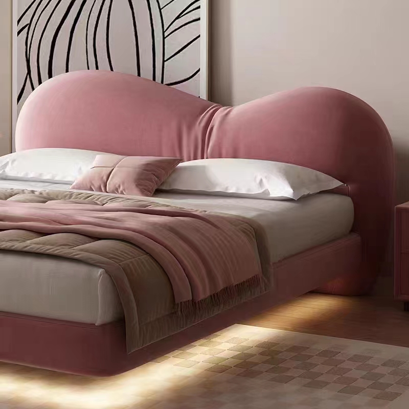 OEM Factory Hotsale European Style Customized King size New Pink Velvet Fabric Upholstered Bed