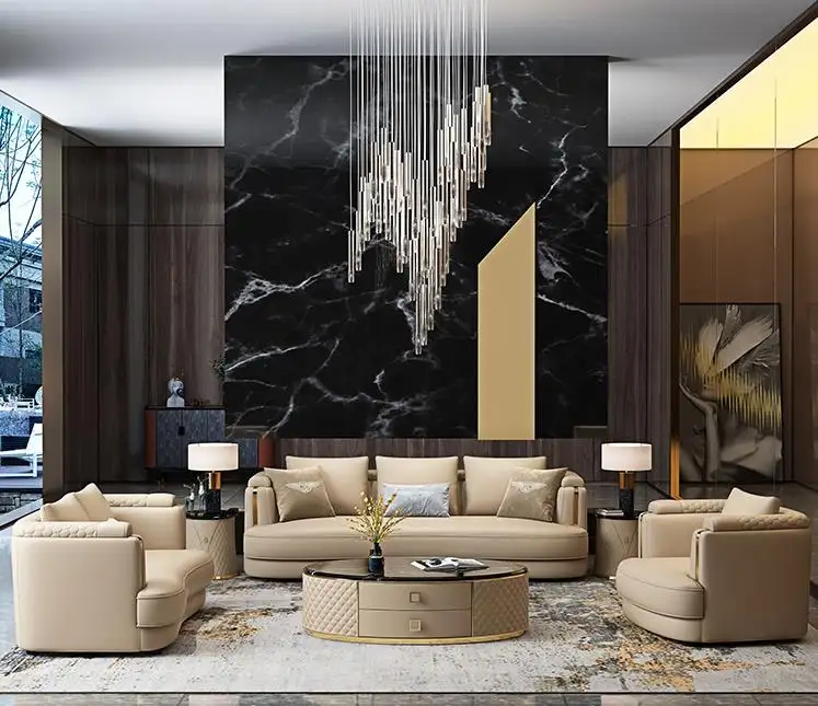 Modern drawing room furniture newest luxury living room leather I shape sofa chair set 1+2+3 seater