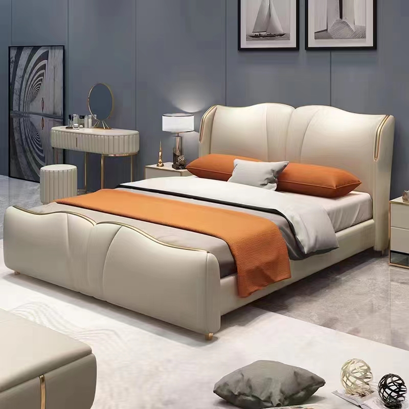 Wholesale Nordic Bedroom Room Furniture Bed Room Sets Luxury Wooden Leather Double King Size Queen Size Bed Set Single Bed