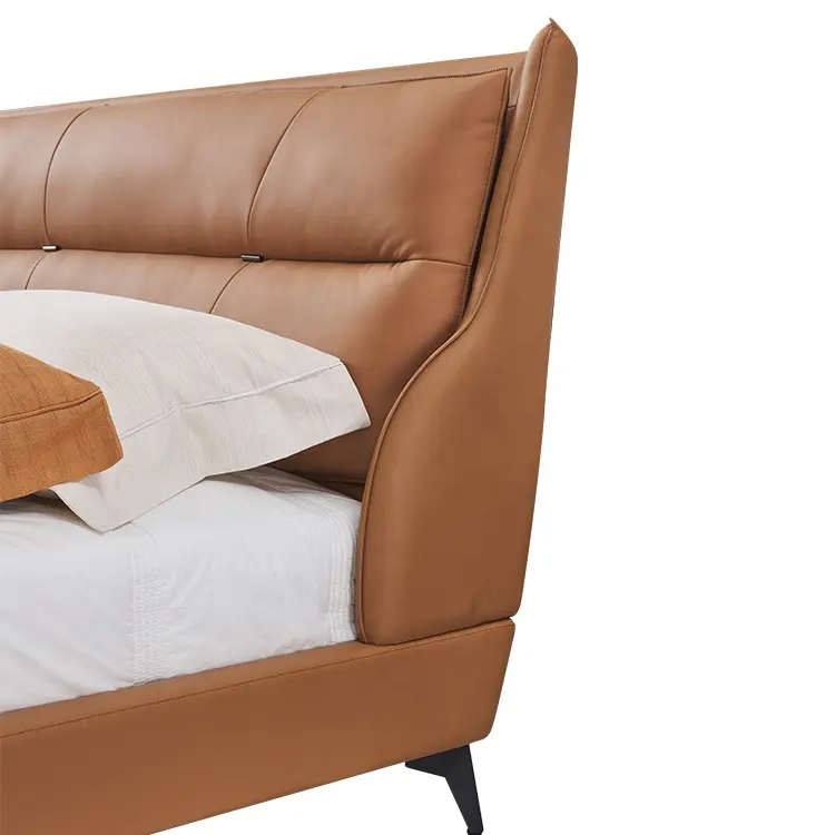 China Wholesale Modern Luxury Furniture Solid Wood Genuine King Size Leather Sofa Bed Wooden Beds