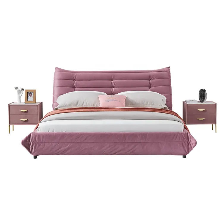Customized Platform Beds Velvet Tufted Wooden Frame Luxury Upholstered King Size Velvet Bed