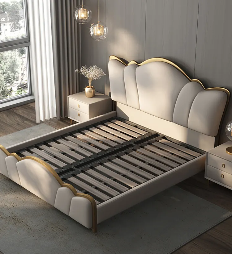Modern light luxury king bed master bedroom simple bed high-end double king bed leather bedroom furniture