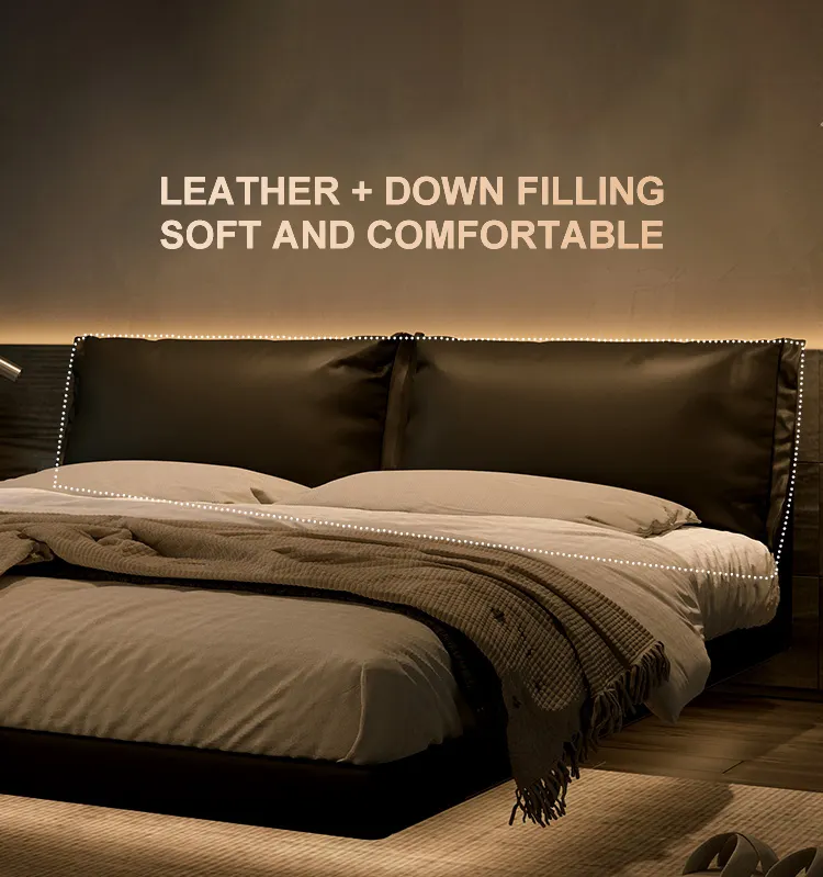 Light luxury minimalist suspension bed modern minimalist big bed Italian master bedroom leather bed for bedroom furniture