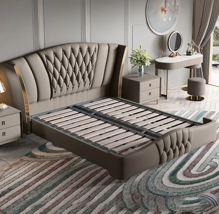 Minimalist light luxury leather bed postmodern master bedroom Nordic bed Italian style simple double bed for bedroom furniture