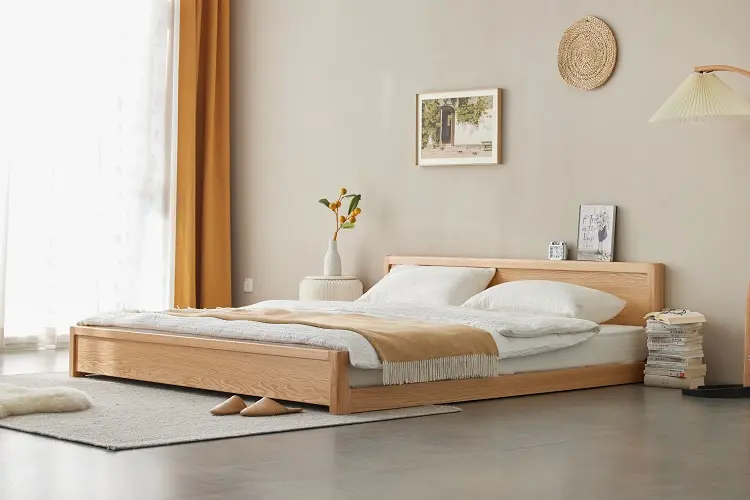 Simple modern solid wooden bedroom furniture with soft bag Queen&King size beds frames for bed room set