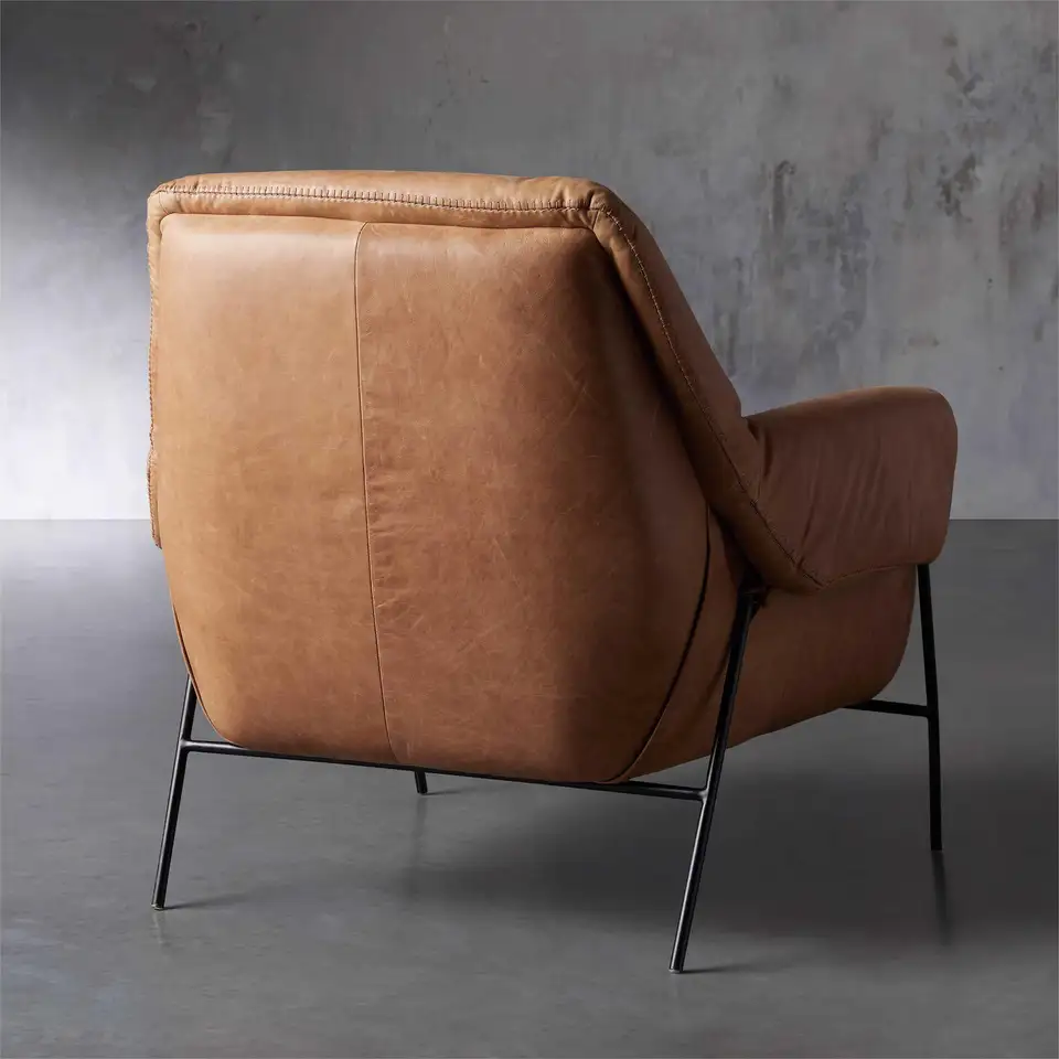 Luxury relax leisure home furniture metal frame modern simple custom color leather armchair living room chair