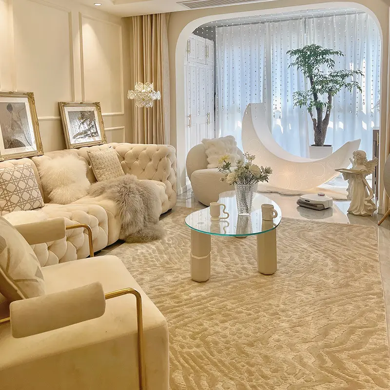 light luxury frosted fabric pull button french sofa living room large apartment French cream style small apartment sofa
