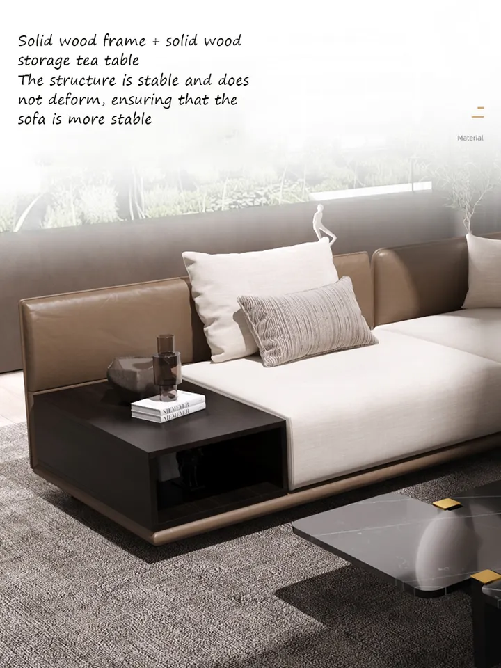 Fabric Sofa Living Room Home Furniture Corner Leather Cloth Combination Post-Modern Minimalist Italian Light Luxury Sofa
