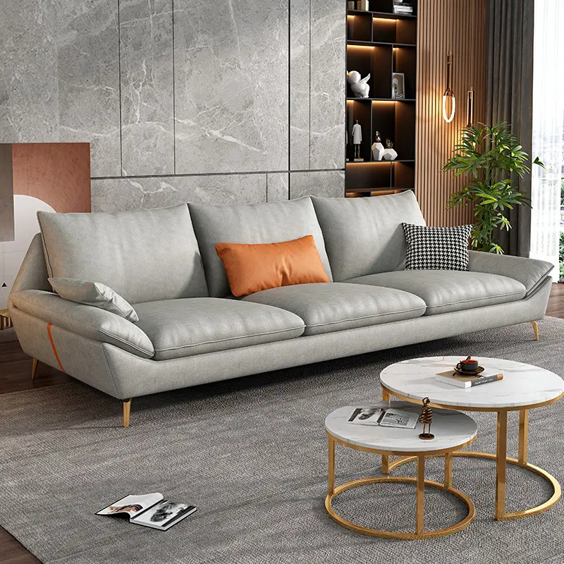 Light luxury technology fabric latex sofa modern straight double three-seat simple living room minimalist big sofa