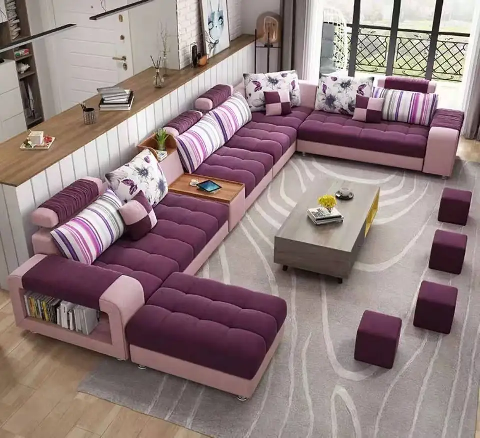 Living Room Fabric U Shape 7 Seater Furniture Sofa Nordic Set Luxury Modern Sofas