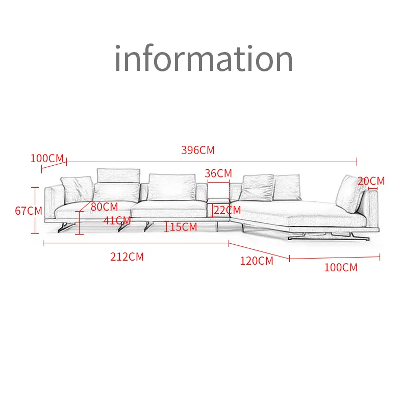 Italian Style Minimalist Curved Fabric Big Sofa Size Apartment Solid Wood Down Creative Special-Shaped Corner