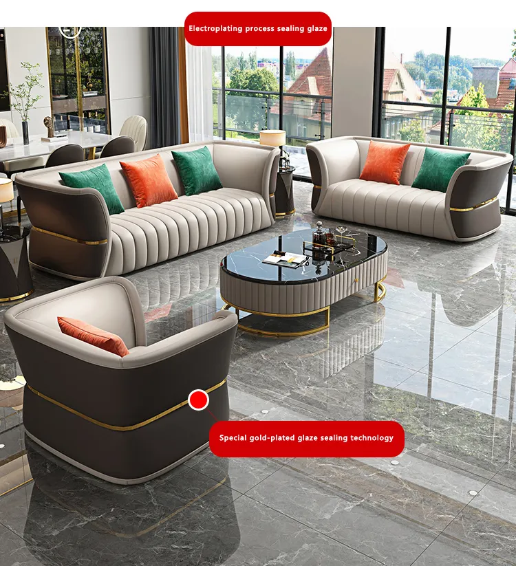 Modern light luxury leather sofa American combination designer sofa size apartment leather sofa for living room furniture