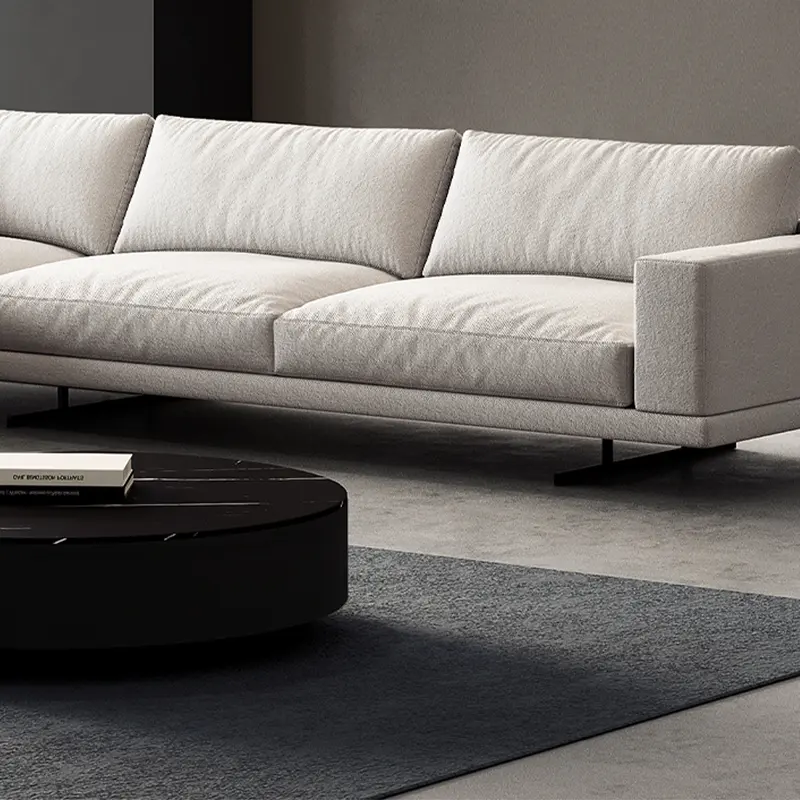Light luxury down white fabric sofa for living room Italian minimalist design L-shaped sofa