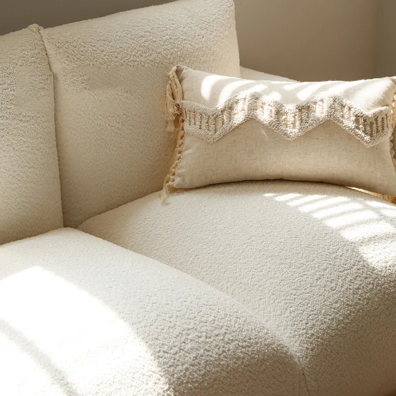 Fabric sofa Japanese style wabi-sabi style living room soft sofa cream style white imitation lamb fleece sofa