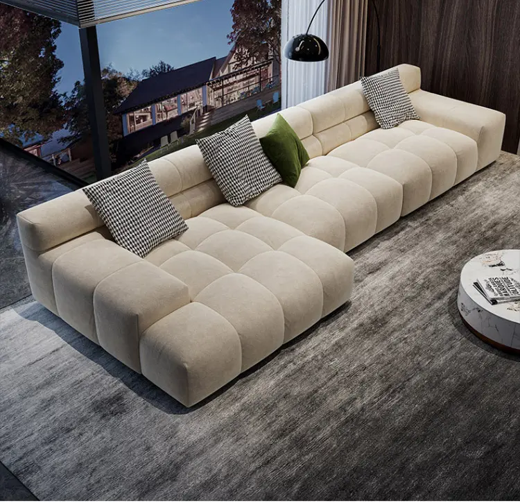 Italian scrub cloth puff tofu block technology fabric sofa living room light luxury modern small apartment sofa