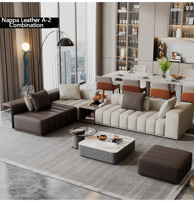 Italian minimalist leather sofa combination modern light luxury living room creative color matching piano key module sofa