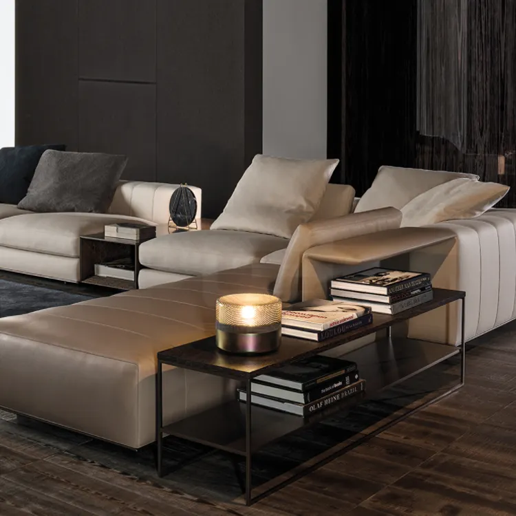 italian modern style furniture hotel lobby leather sectional corner sofa villa living room sofa set