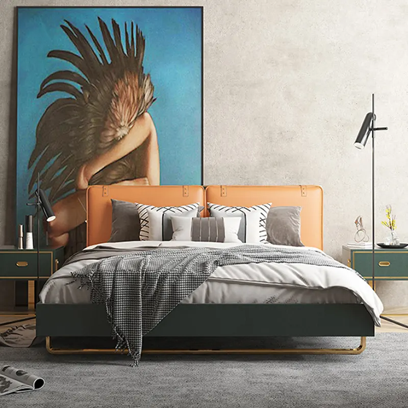 Modern light luxury leather bed 1.8m double bed Nordic minimalist luxury furniture bedroom Italian king size wedding bed