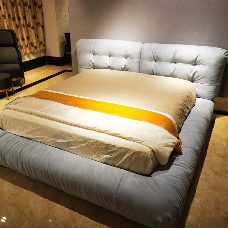 Cloud bed deerskin velvet down matte cowhide 1.8m double bed Italian minimalist light luxury white bedroom furniture