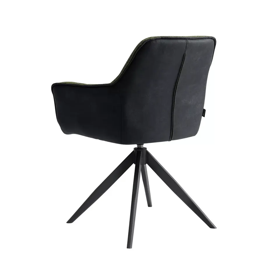 Wholesale modern linen fabric dining chair elegant dining room furniture green armchair 360 swivel metal frame dining chair